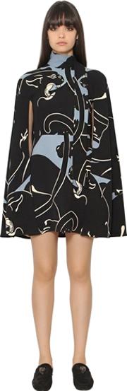 Panther Printed Silk Cady Cape Dress 