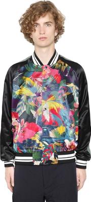 Tropical Print Satin Bomber Jacket 