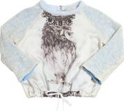 Linen Blend Knit & Silk Satin Sweatshirt 