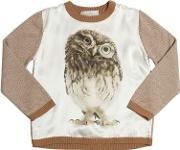 Owl Printed Silk Satin & Wool Sweater 
