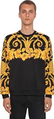 Gold Hibiscus Printed Crewneck Sweater 
