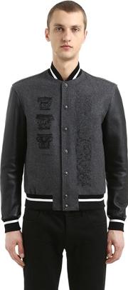 Wool Varsity Jacket W Leather Sleeves 