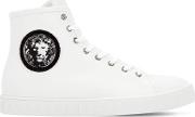Lion Head Leather High Top Sneakers 