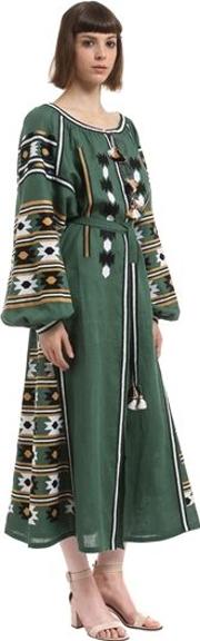 New Mexico Embroidered Linen Midi Dress 