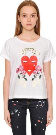 Heart Printed Cotton Jersey T Shirt 