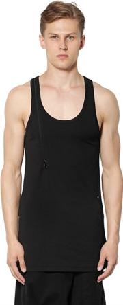Long Cotton Jersey Tank Top With Zip 