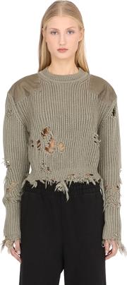 Destroyed Crop Knit Sweater W Patches 