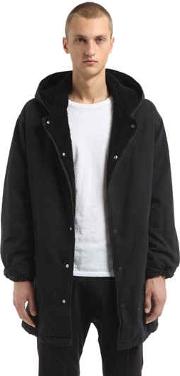 Eco Shearling Lined Cotton Canvas Parka 