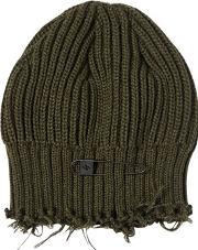 Mixed Wool Distressed Rib Beanie Hat 