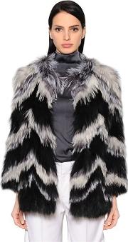 Chevron Fox Fur Jacket 