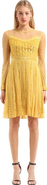 Embellished Lace & Chiffon Mini Dress 