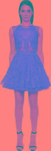 Flared Cady & Chiffon Mini Dress 