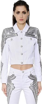 Mirror & Bead Embellished Denim Jacket 