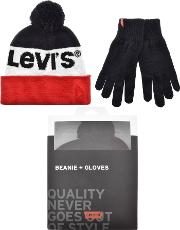 Stripe Logo Beanie And Gloves Gift Set 