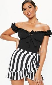 Black Monochrome Stripe Frill Mini Skirt