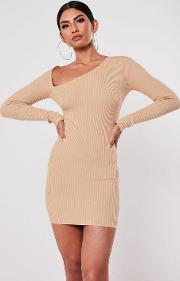 Blush Asymmetric Neck Knitted Mini Dress