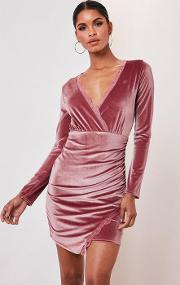 Blush Velvet Lace Insert Wrap Mini Dress