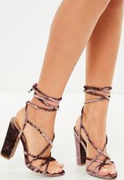 Brown Velvet Block Heeled Gladiator Sandals