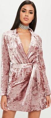 Carli Bybel X Missguided Pink Crushed Velvet Wrap Dress