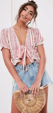 Cheesecloth Stripe Tie Front Blouse