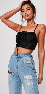 Embroidered Mesh Lace Up Bralet
