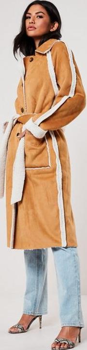 Faux Suede Teddy Borg Reversible Trench Coat