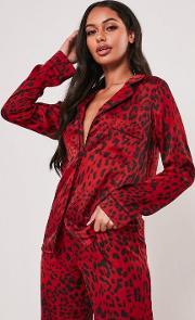 Leopard Satin Piping Detail Pyjama Shirt