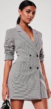 Micro Dogtooth Print Double Breasted Blazer