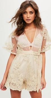 Nude Lace Wide Sleeve Playsuit 
