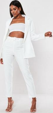 Petite White Belted Cigarette Trousers