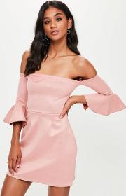 Pink Bonded Faux Suede Bodycon Dress 