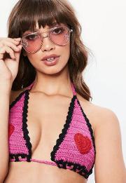 Pink Hearts Crochet Knitted Bralet