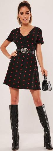 Polka Dot Button Front Shift Dress