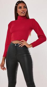 Recycled Petite Red Roll Neck Pullover