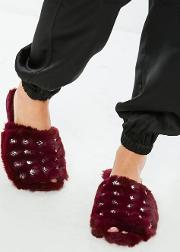 Red Faux Fur Studded Star Sliders