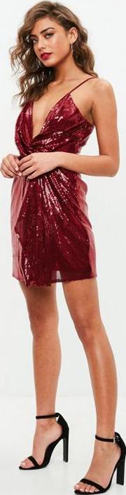 Red Sequin Strappy Cami Dress 