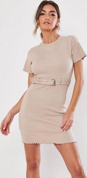 Ribbed Belted Bodycon Mini Dress