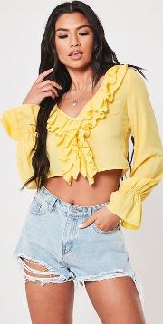 Ruffle Front Cropped Blouse