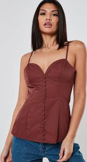 Rust Covered Button Front Cami Top