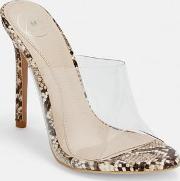 Snake Print Clear Pointed Mules