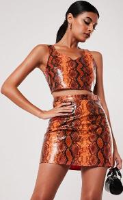 Snake Print Co Ord Faux Leather Bralet