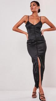 Sofia Richie X Missguided Black Satin Button Up Slip Dress