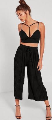 Tall Black Pleated Culottes With Skinny Tie Belt