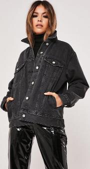Tall Black Washed Oversized Denim Jacket