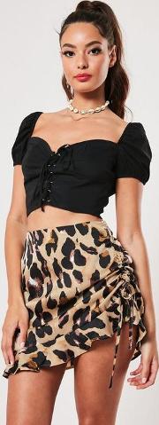 Tall Brown Leopard Ruched Side Mini Skirt