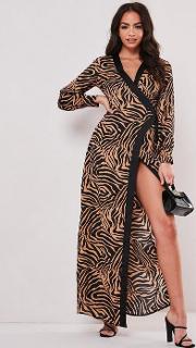 Tall Brown Tiger Print Maxi Wrap Dress