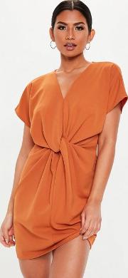 Tall Orange Knot Front Mini Shift Dress