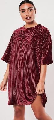 Velvet Plisse Oversized T Shirt Dress