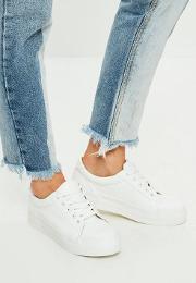 White Faux Leather Flatform Trainers