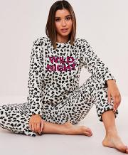 White Leopard Print Wild Night Pyjama Set